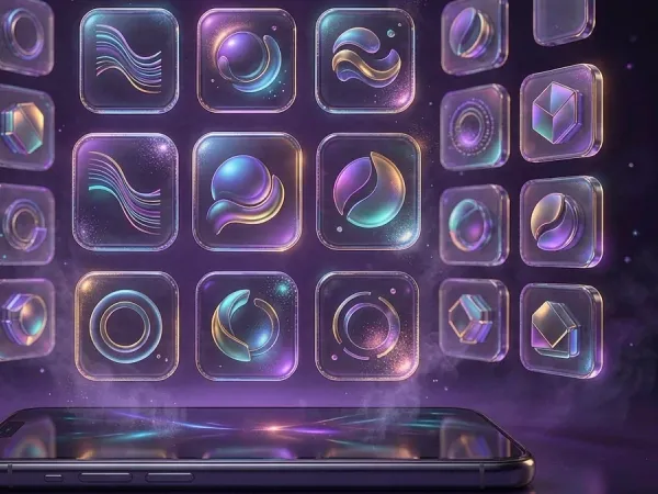 jjjpk Glowing game-style icons above a smartphone