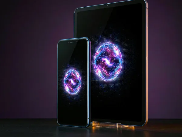 jjjpk Smartphone and tablet with glowing circular graphics
