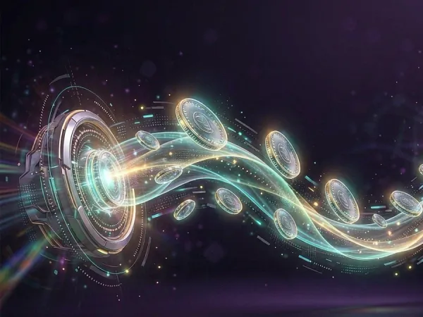 jjjpk Glowing rings connected by curved streams of light