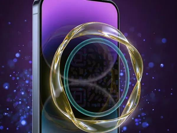 jjjpk Smartphone surrounded by translucent circular graphics